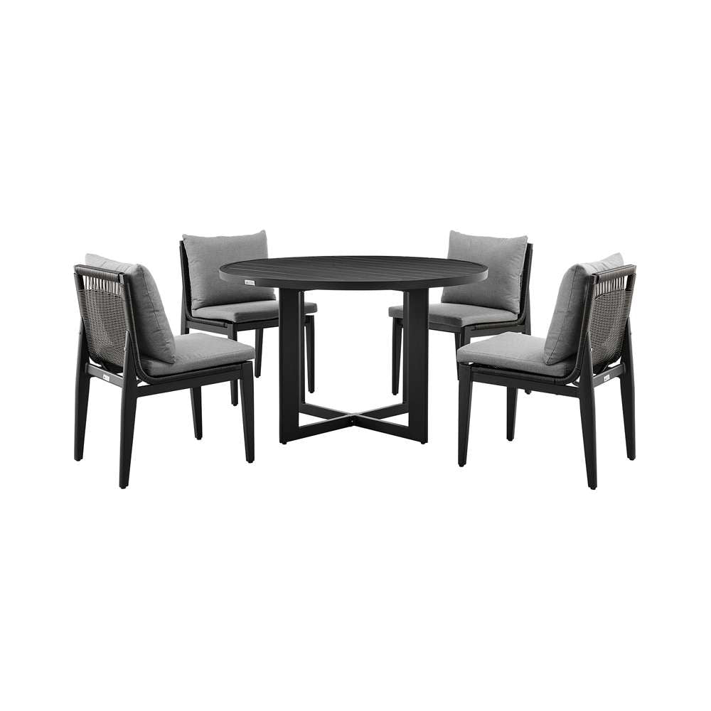 Armen Living - Grand Outdoor Patio 5-Piece Round Dining Table Set in Aluminum with Grey Cushions - 840254332751 veiw 1
