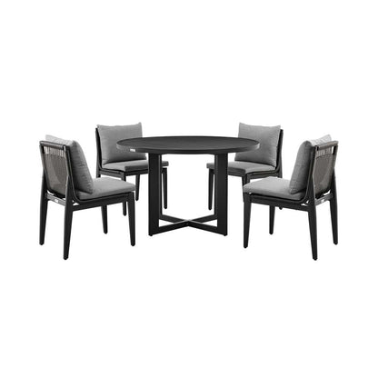 Armen Living - Grand Outdoor Patio 5-Piece Round Dining Table Set in Aluminum with Grey Cushions - 840254332751 veiw 1