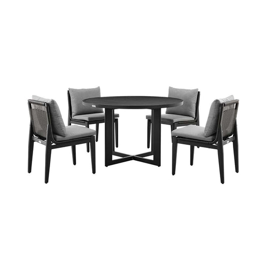 Armen Living - Grand Outdoor Patio 5-Piece Round Dining Table Set in Aluminum with Grey Cushions - 840254332751 veiw 1