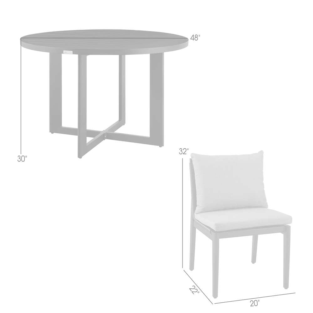 Armen Living - Grand Outdoor Patio 5-Piece Round Dining Table Set in Aluminum with Grey Cushions - 840254332751 veiw 7