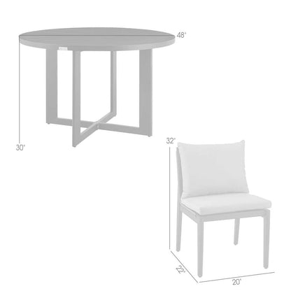 Armen Living - Grand Outdoor Patio 5-Piece Round Dining Table Set in Aluminum with Grey Cushions - 840254332751 veiw 7