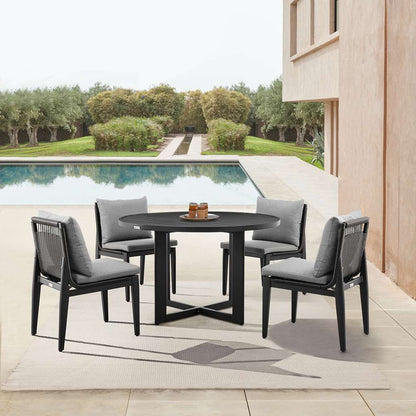 Armen Living - Grand Outdoor Patio 5-Piece Round Dining Table Set in Aluminum with Grey Cushions - 840254332751 veiw 8