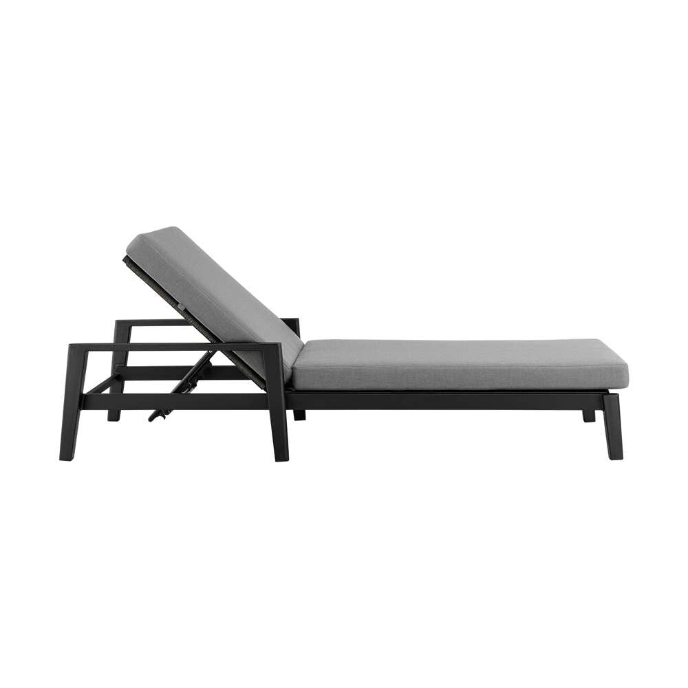Armen Living - Grand Outdoor Patio Adjustable Chaise Lounge Chair in Aluminum with Grey Cushions - 840254332713 veiw 3
