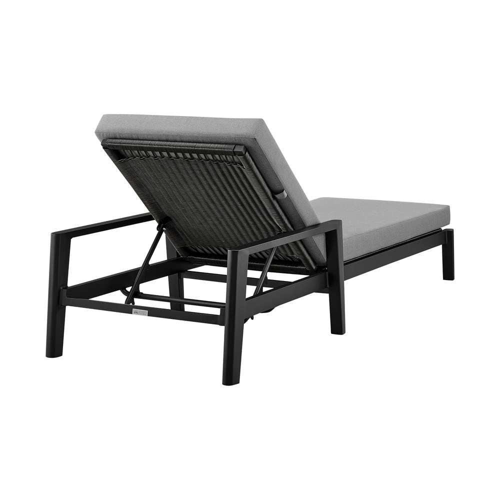 Armen Living - Grand Outdoor Patio Adjustable Chaise Lounge Chair in Aluminum with Grey Cushions - 840254332713 veiw 4