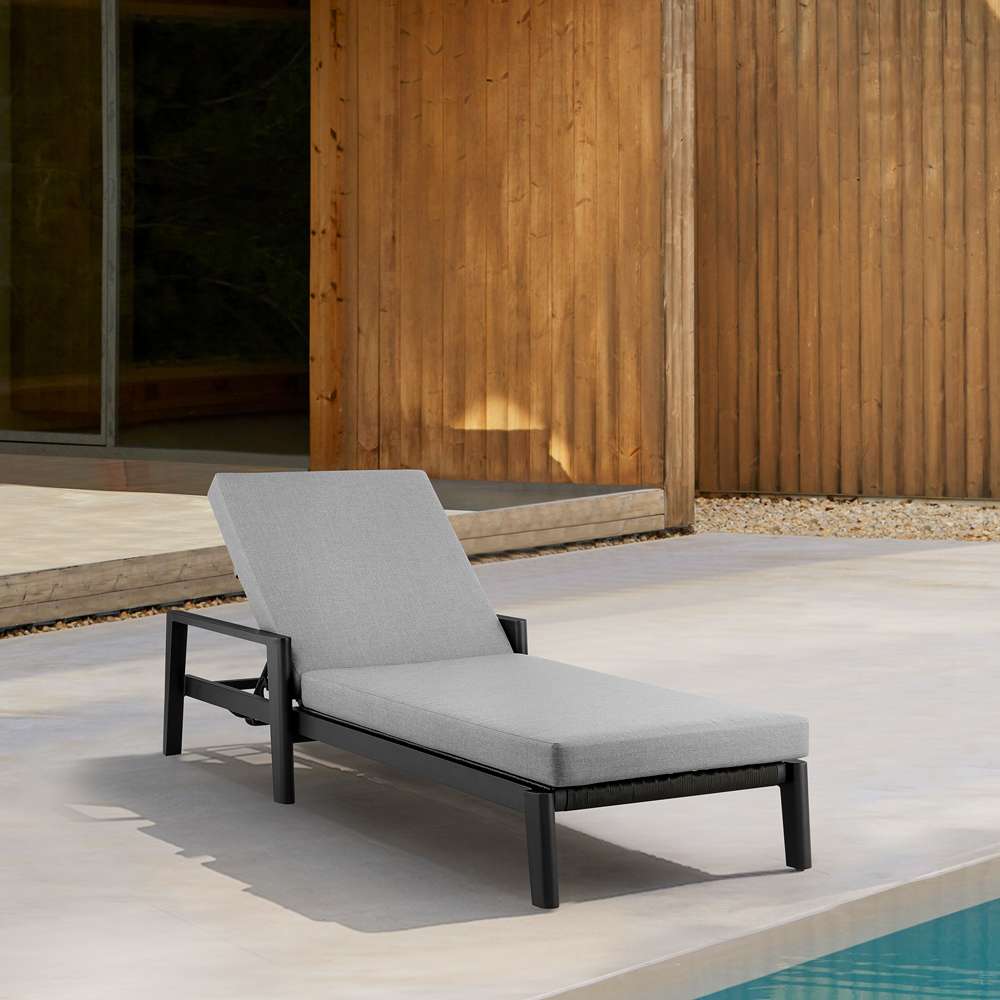 Armen Living - Grand Outdoor Patio Adjustable Chaise Lounge Chair in Aluminum with Grey Cushions - 840254332713 veiw 8