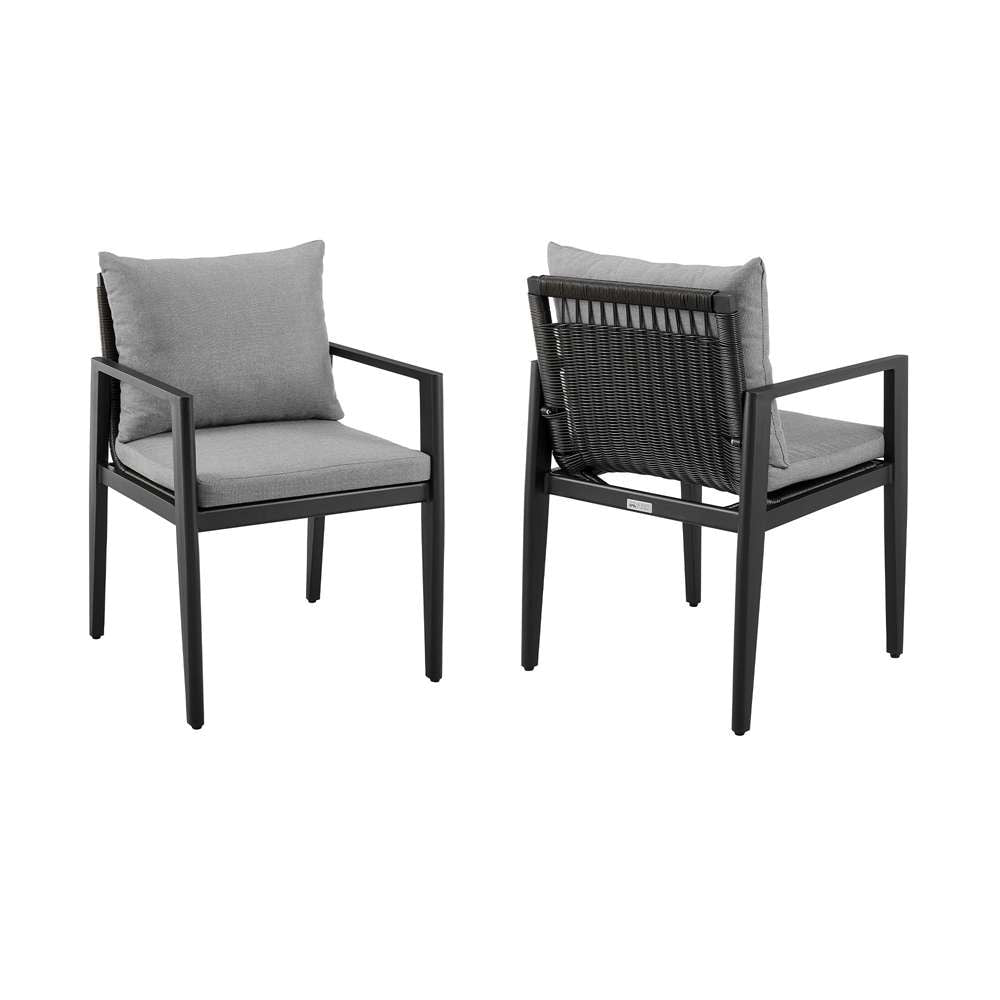 Armen Living - Grand Outdoor Patio Dining Chairs with Arms in Aluminum with Grey Cushions (Set of 2) - 840254332683 veiw 1