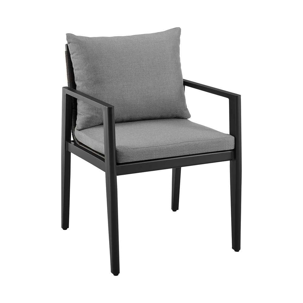 Armen Living - Grand Outdoor Patio Dining Chairs with Arms in Aluminum with Grey Cushions (Set of 2) - 840254332683 veiw 2