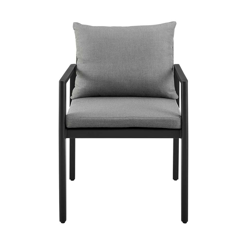 Armen Living - Grand Outdoor Patio Dining Chairs with Arms in Aluminum with Grey Cushions (Set of 2) - 840254332683 veiw 3