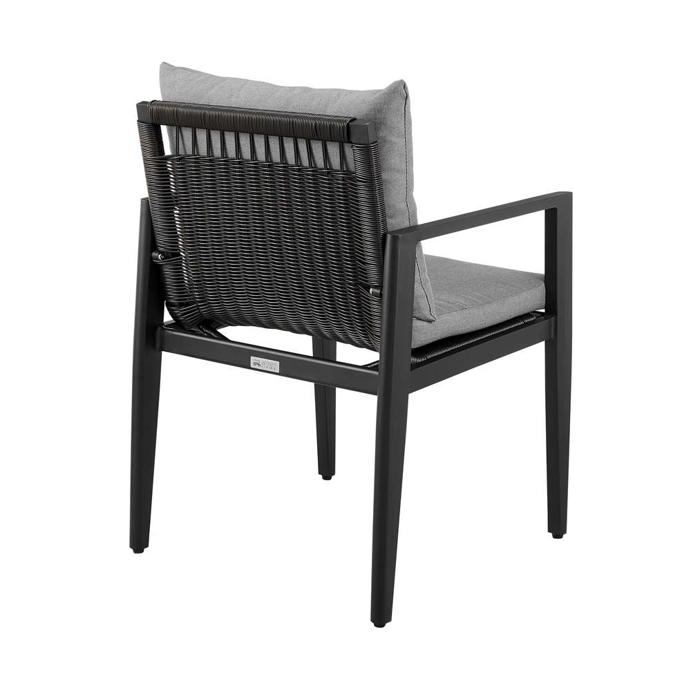 Armen Living - Grand Outdoor Patio Dining Chairs with Arms in Aluminum with Grey Cushions (Set of 2) - 840254332683 veiw 5
