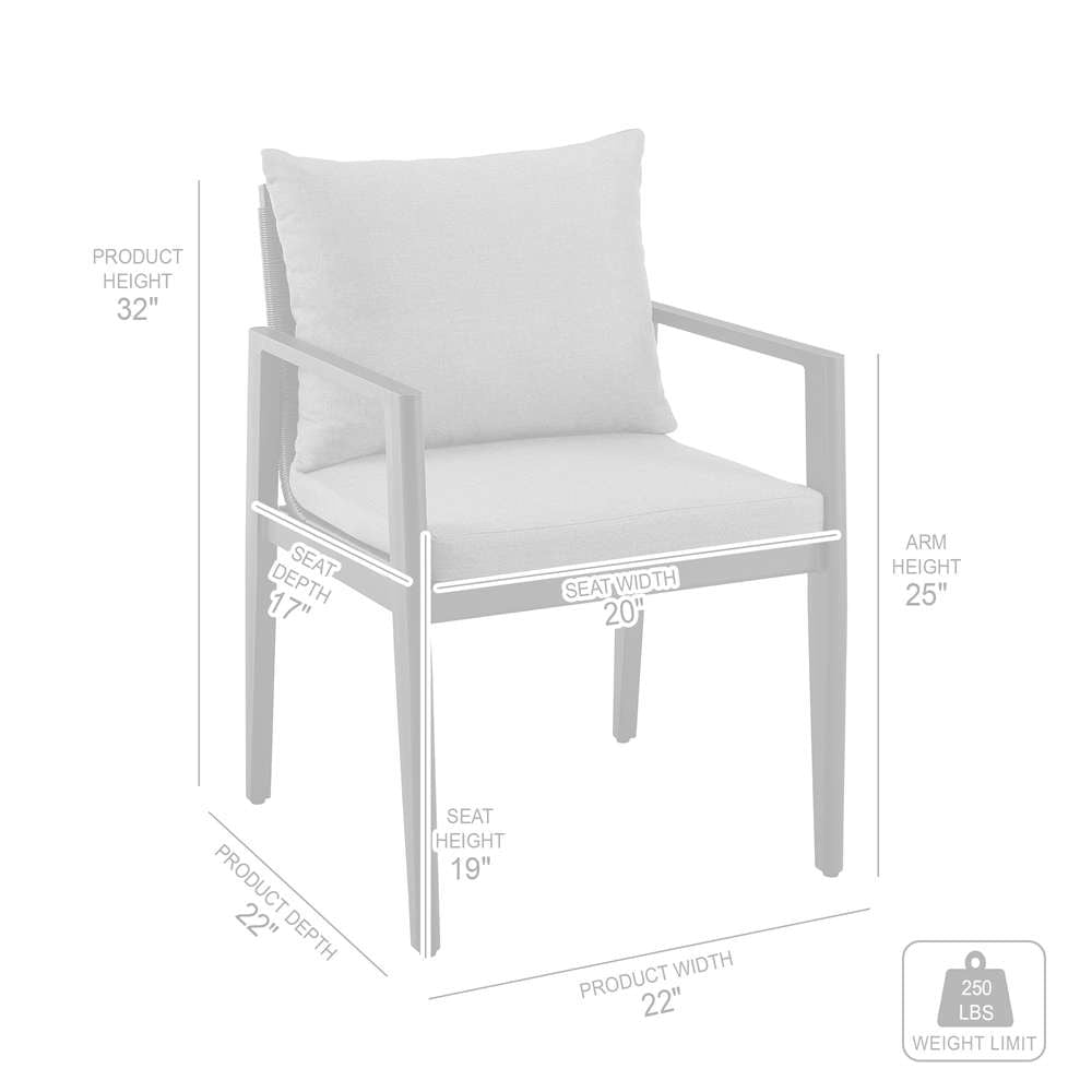 Armen Living - Grand Outdoor Patio Dining Chairs with Arms in Aluminum with Grey Cushions (Set of 2) - 840254332683 veiw 7