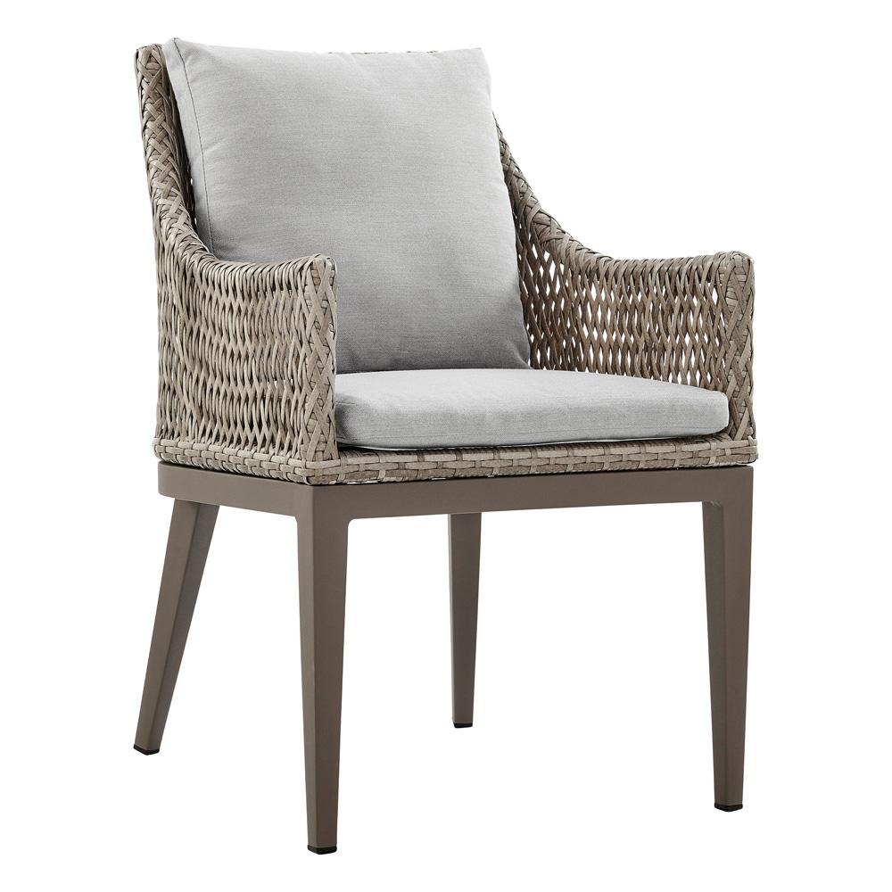 Armen Living - Grenada Outdoor Wicker and Aluminum Gray Dining Chair with Beige Cushions - Set of 2 - LCGDCHGR veiw 2