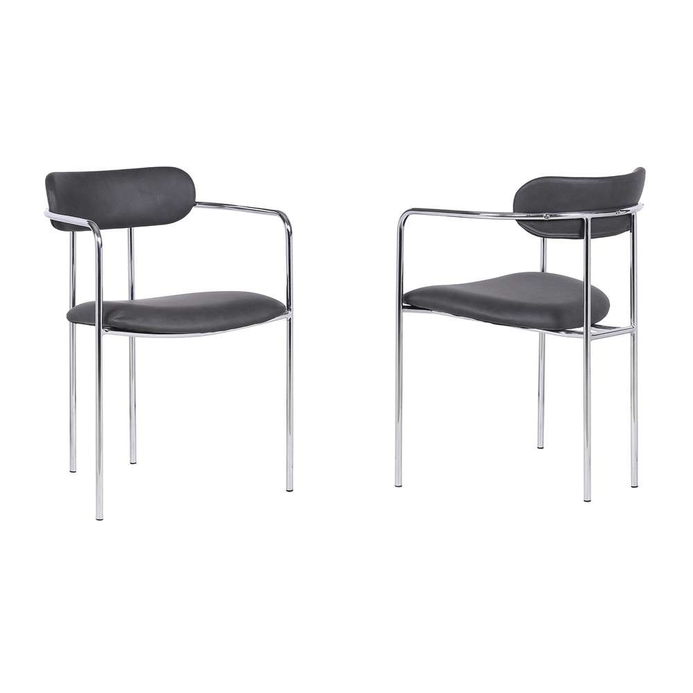 Armen Living - Gwen Contemporary Dining Chair in Chrome Finish with Gray Faux Leather (Set of 2) - LCGWSWCHGR - CLOSEOUT veiw 1