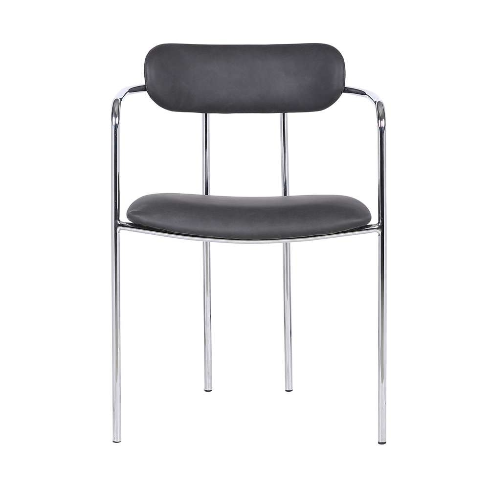 Armen Living - Gwen Contemporary Dining Chair in Chrome Finish with Gray Faux Leather (Set of 2) - LCGWSWCHGR - CLOSEOUT veiw 2