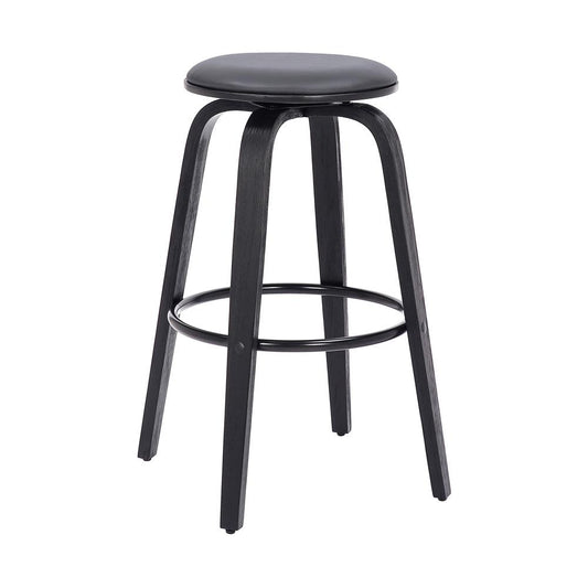 Armen Living - Harbor 30in Bar Height Backless Swivel Grey Faux Leather and Black Wood Mid-Century Modern Bar Stool - LCHBBAGRBL30 veiw 1