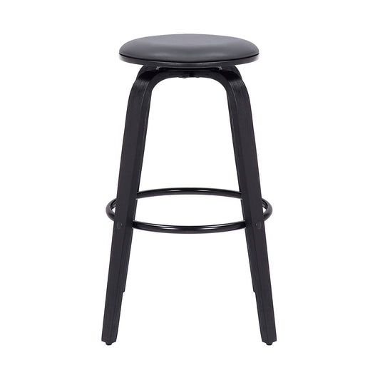 Armen Living - Harbor 30in Bar Height Backless Swivel Grey Faux Leather and Black Wood Mid-Century Modern Bar Stool - LCHBBAGRBL30 veiw 2