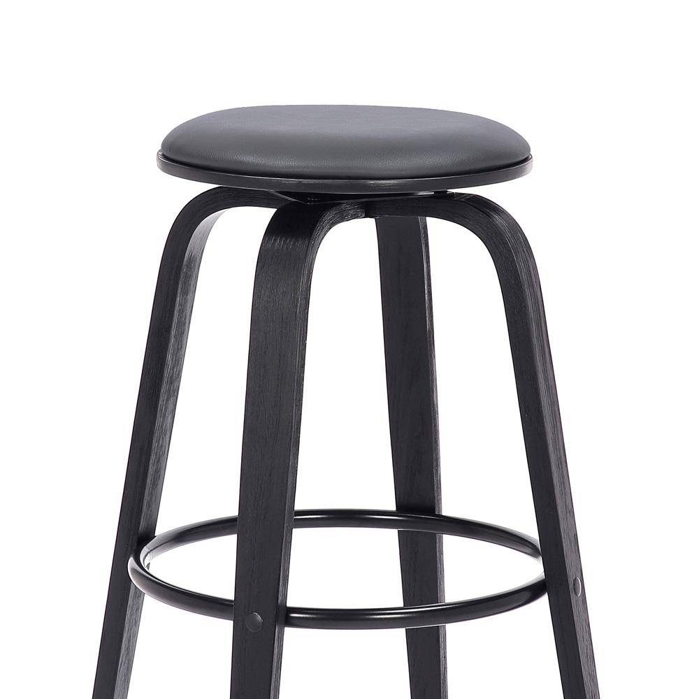 Armen Living - Harbor 30in Bar Height Backless Swivel Grey Faux Leather and Black Wood Mid-Century Modern Bar Stool - LCHBBAGRBL30 veiw 3