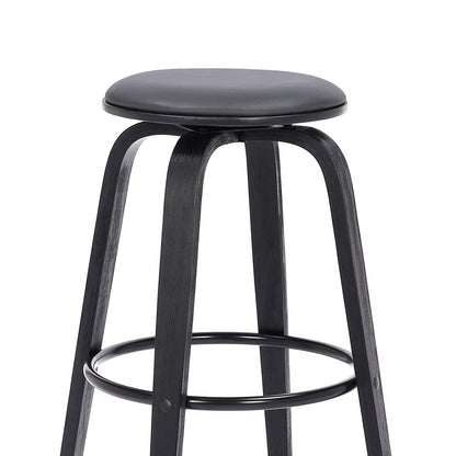 Armen Living - Harbor 30in Bar Height Backless Swivel Grey Faux Leather and Black Wood Mid-Century Modern Bar Stool - LCHBBAGRBL30 veiw 3