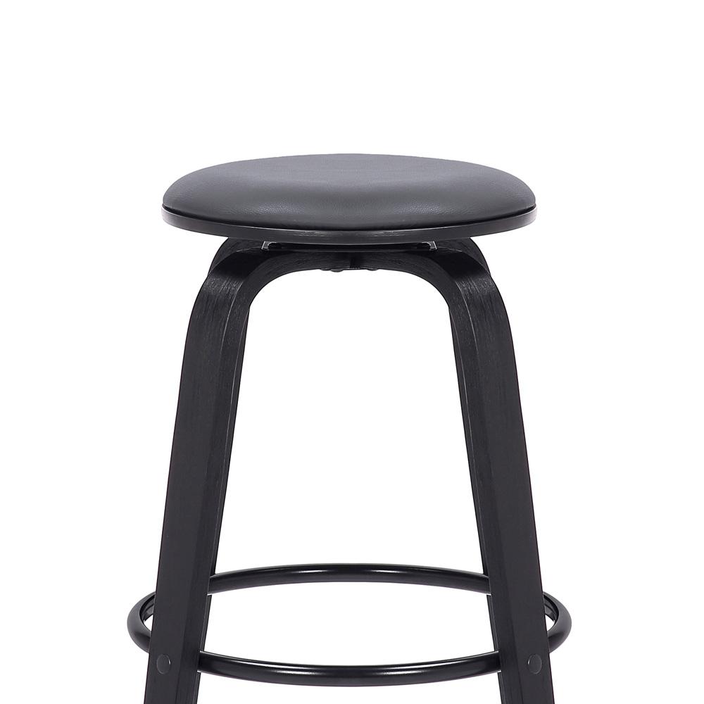 Armen Living - Harbor 30in Bar Height Backless Swivel Grey Faux Leather and Black Wood Mid-Century Modern Bar Stool - LCHBBAGRBL30 veiw 4