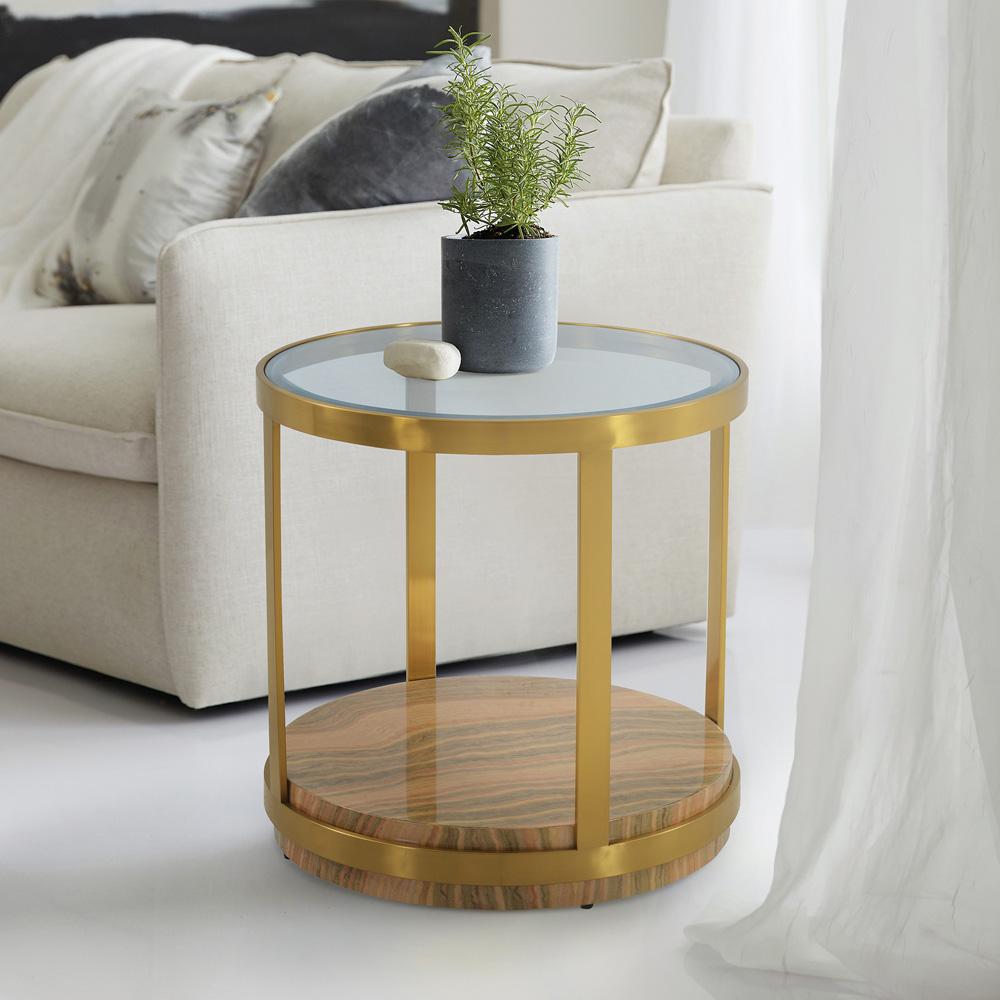 Armen Living - Hattie Glass Top End Table with Brushed Gold Legs - LCDXLAGLGLD veiw 5