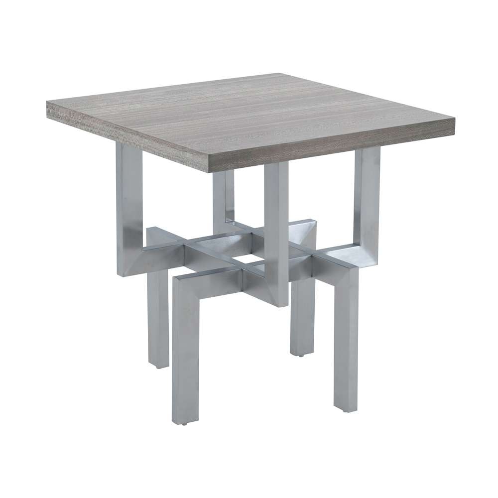 Armen Living - Illusion Gray Wood End Table with Brushed Stainless Steel Base - LCILLABSGR veiw 1