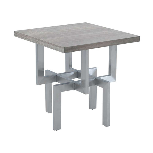 Armen Living - Illusion Gray Wood End Table with Brushed Stainless Steel Base - LCILLABSGR veiw 1