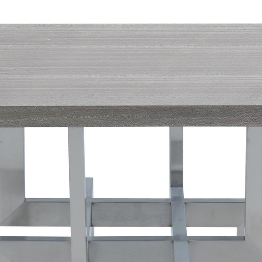 Armen Living - Illusion Gray Wood End Table with Brushed Stainless Steel Base - LCILLABSGR veiw 2