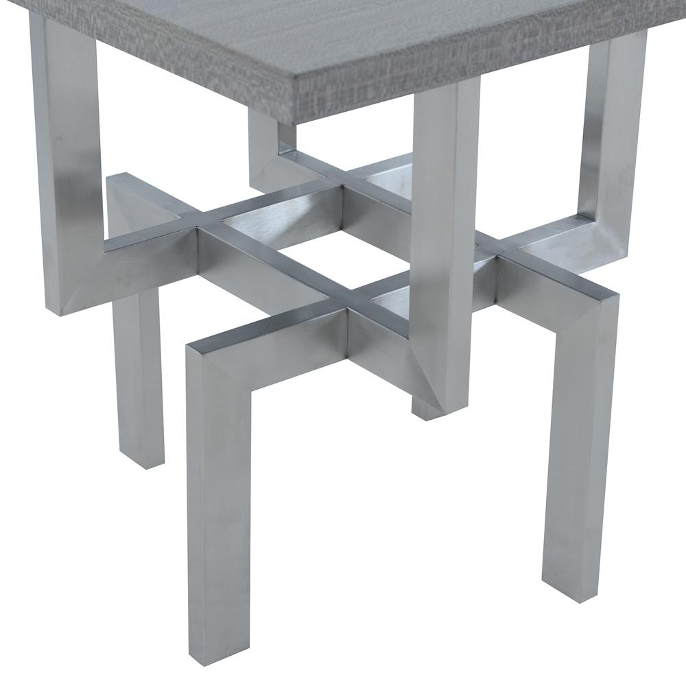 Armen Living - Illusion Gray Wood End Table with Brushed Stainless Steel Base - LCILLABSGR veiw 4