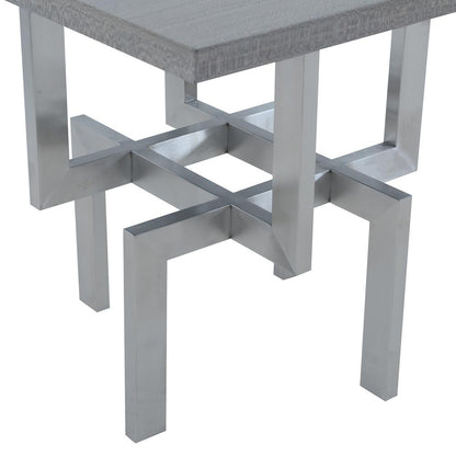 Armen Living - Illusion Gray Wood End Table with Brushed Stainless Steel Base - LCILLABSGR veiw 4