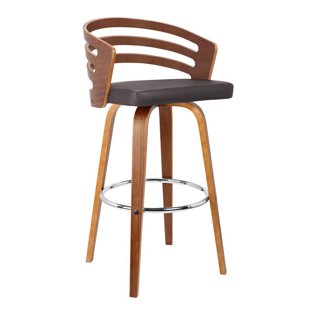 Armen Living  - Jayden 30in Bar Height Swivel Brown Faux Leather and Walnut Wood Bar Stool - LCJYBABRWA30 veiw 1