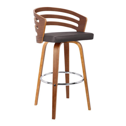 Armen Living  - Jayden 30in Bar Height Swivel Brown Faux Leather and Walnut Wood Bar Stool - LCJYBABRWA30 veiw 1