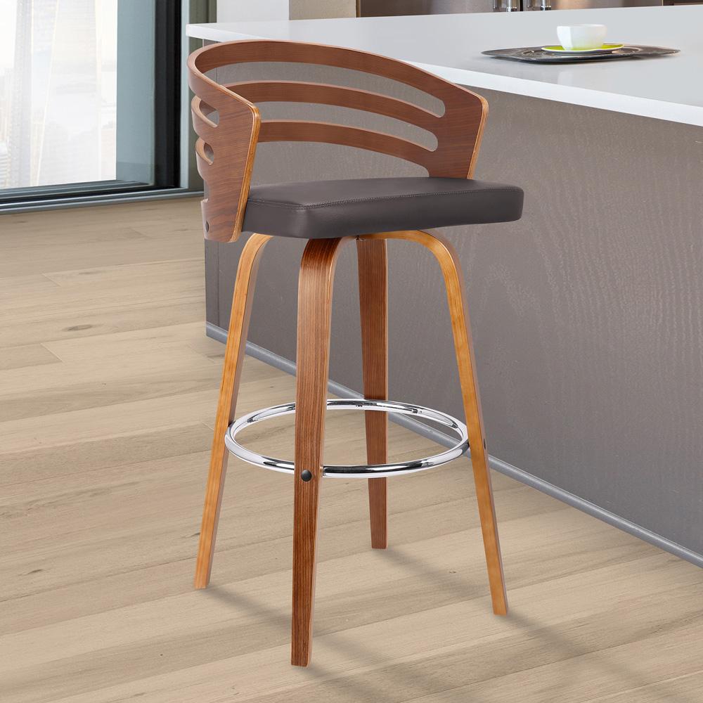 Armen Living  - Jayden 30in Bar Height Swivel Brown Faux Leather and Walnut Wood Bar Stool - LCJYBABRWA30 veiw 7