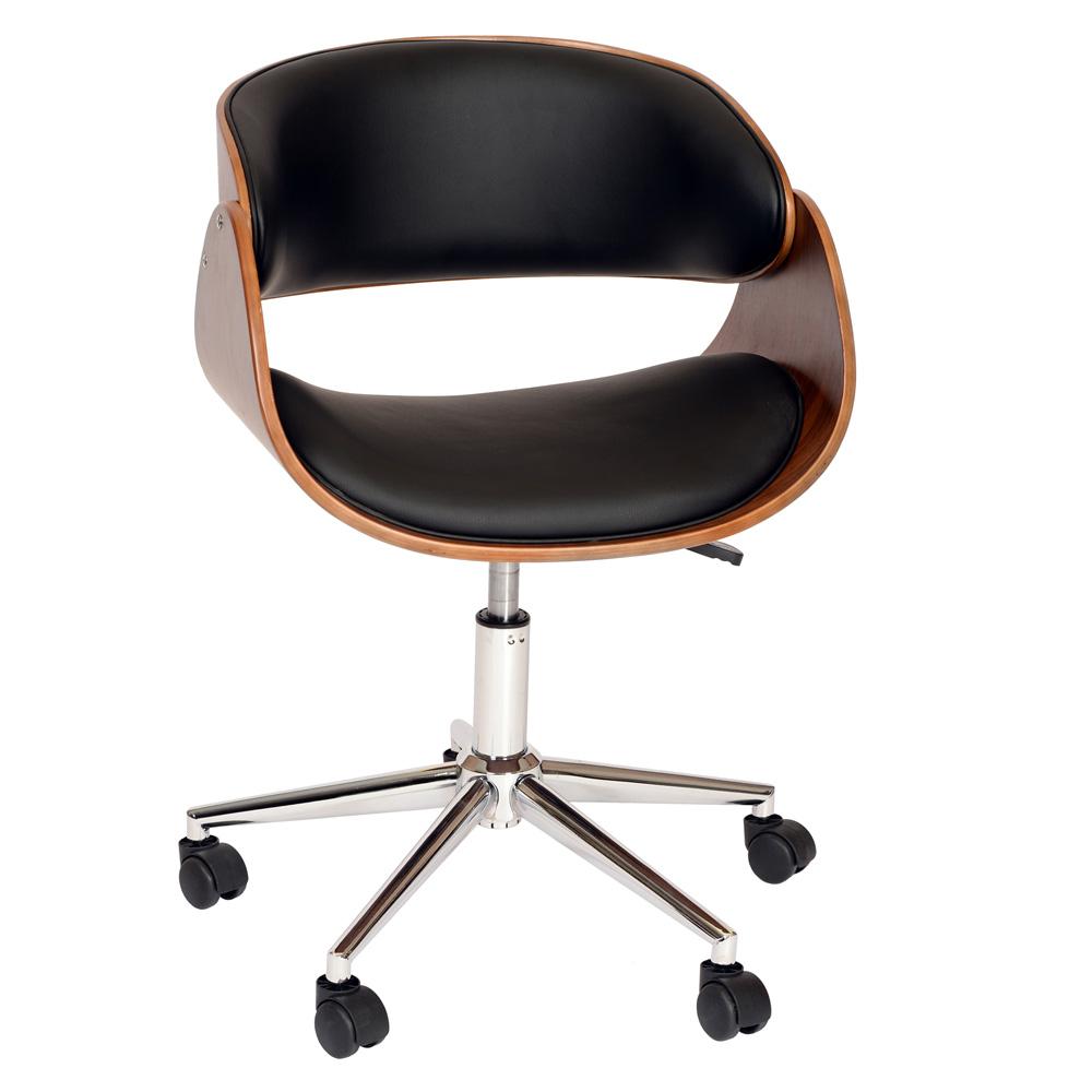 Armen Living - Julian Modern Office Chair In Chrome Finish with Black Faux Leather And Walnut Veneer Back - LCJUOFCHBL veiw 1