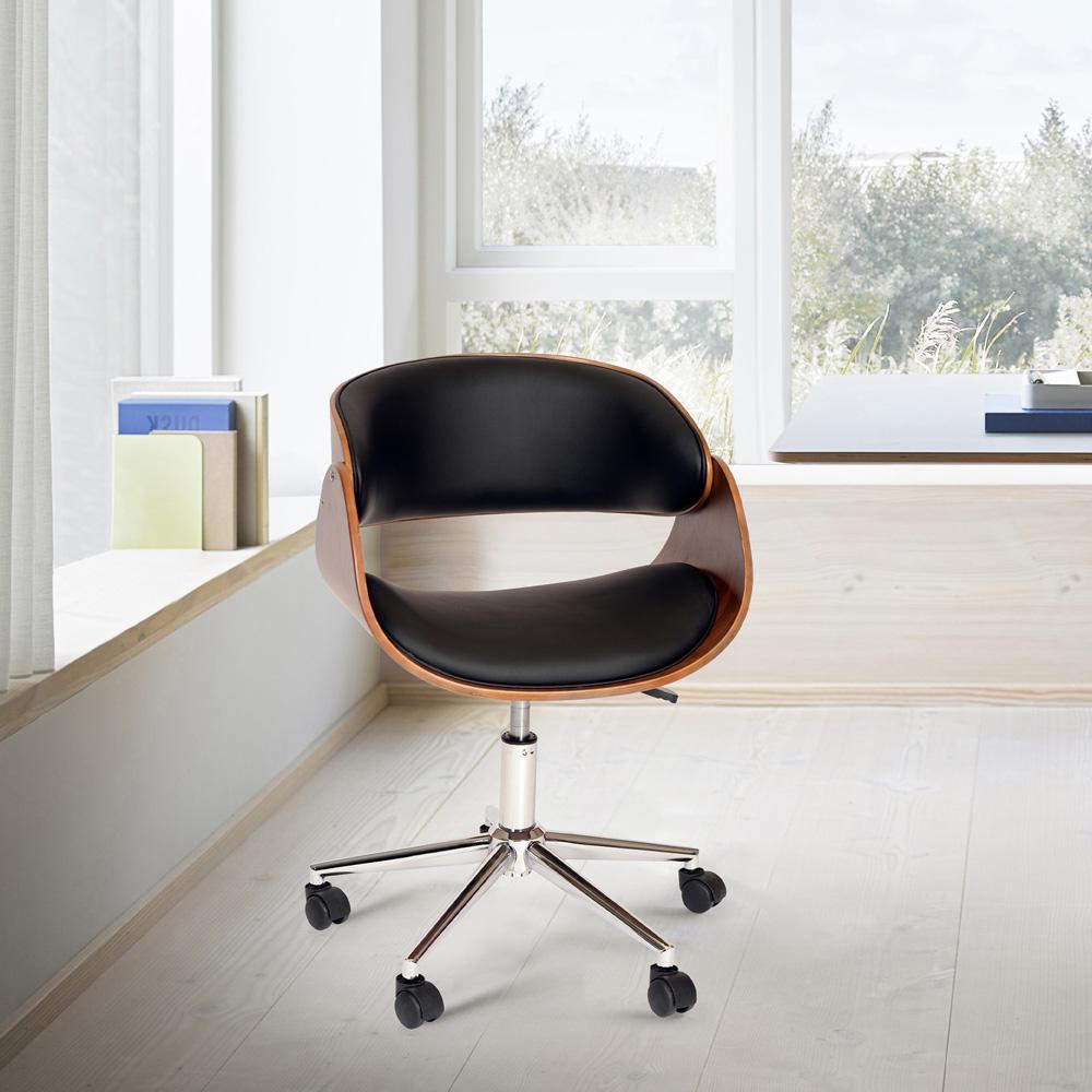 Armen Living - Julian Modern Office Chair In Chrome Finish with Black Faux Leather And Walnut Veneer Back - LCJUOFCHBL veiw 4