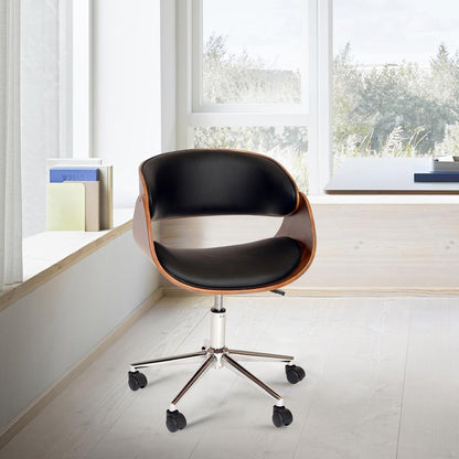 Armen Living - Julian Modern Office Chair In Chrome Finish with Black Faux Leather And Walnut Veneer Back - LCJUOFCHBL veiw 4