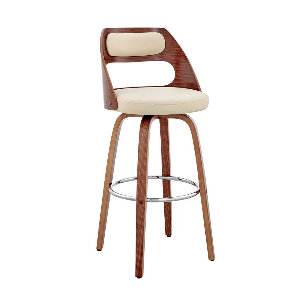 Armen Living  - Julius 30in Cream Faux Leather and Walnut Wood Bar Stool - LCJUBAWACR30 veiw 1