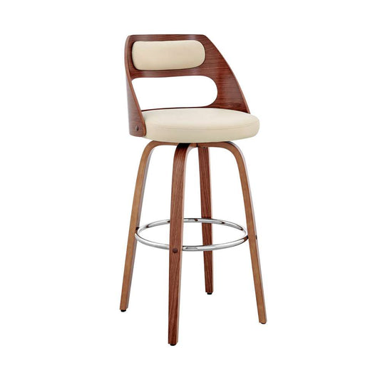 Armen Living  - Julius 30in Cream Faux Leather and Walnut Wood Bar Stool - LCJUBAWACR30 veiw 1