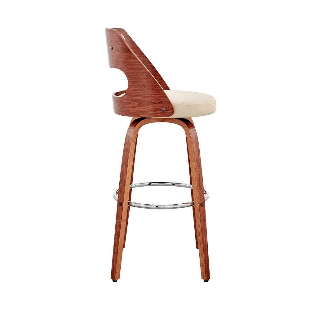 Armen Living  - Julius 30in Cream Faux Leather and Walnut Wood Bar Stool - LCJUBAWACR30 veiw 7