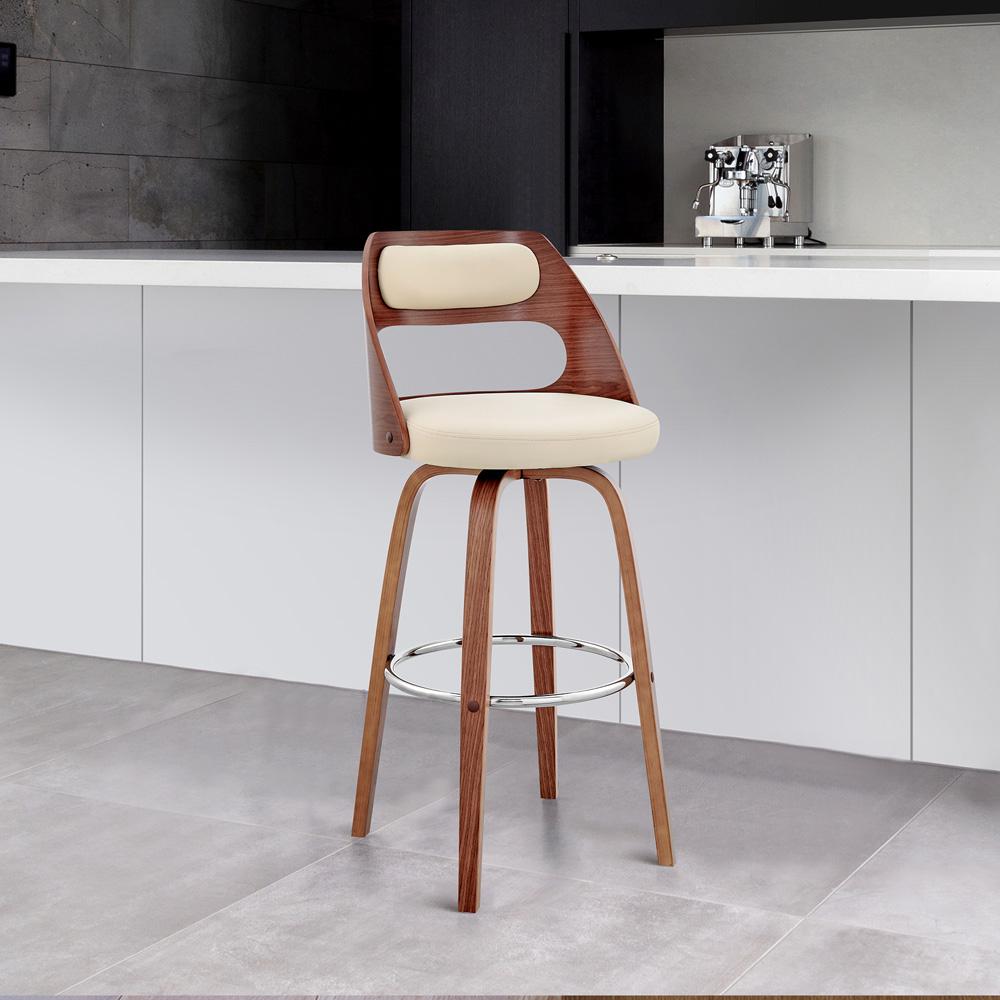 Armen Living  - Julius 30in Cream Faux Leather and Walnut Wood Bar Stool - LCJUBAWACR30 veiw 9