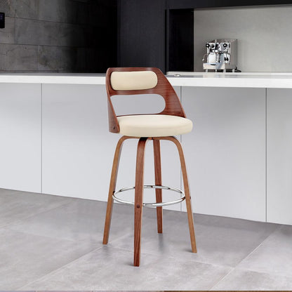 Armen Living  - Julius 30in Cream Faux Leather and Walnut Wood Bar Stool - LCJUBAWACR30 veiw 9