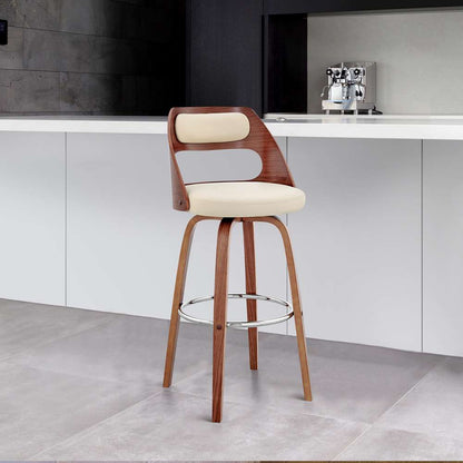Armen Living  - Julius 30in Cream Faux Leather and Walnut Wood Bar Stool - LCJUBAWACR30 veiw 11