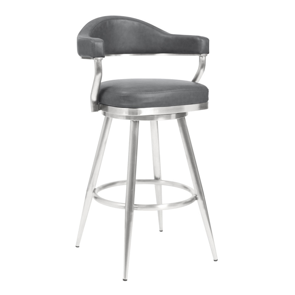 Armen Living - Justin 26in Counter Height Swivel Vintage Grey Faux Leather Bar Stool with Brushed Stainless Steel Legs - LCJTBABSVG26 veiw 1