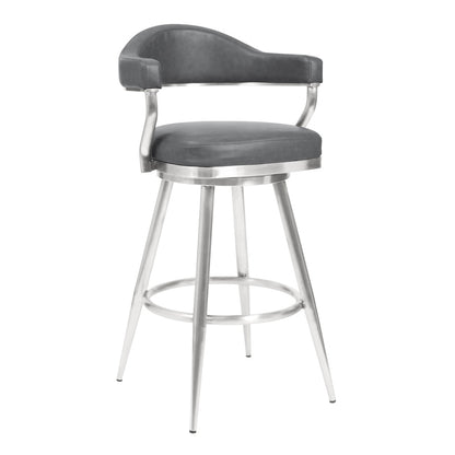 Armen Living - Justin 26in Counter Height Swivel Vintage Grey Faux Leather Bar Stool with Brushed Stainless Steel Legs - LCJTBABSVG26 veiw 1