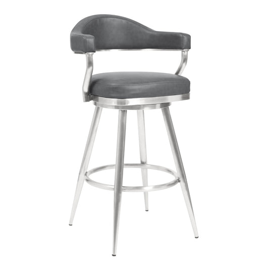 Armen Living - Justin 26in Counter Height Swivel Vintage Grey Faux Leather Bar Stool with Brushed Stainless Steel Legs - LCJTBABSVG26 veiw 1