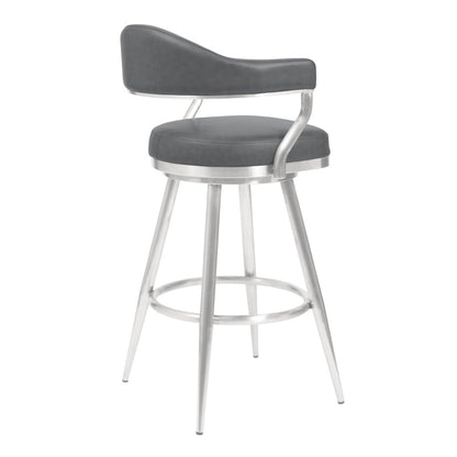 Armen Living - Justin 26in Counter Height Swivel Vintage Grey Faux Leather Bar Stool with Brushed Stainless Steel Legs - LCJTBABSVG26 veiw 2