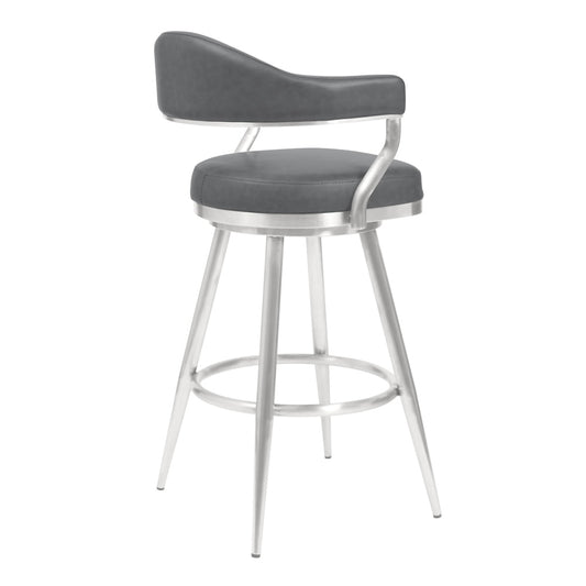 Armen Living - Justin 26in Counter Height Swivel Vintage Grey Faux Leather Bar Stool with Brushed Stainless Steel Legs - LCJTBABSVG26 veiw 2