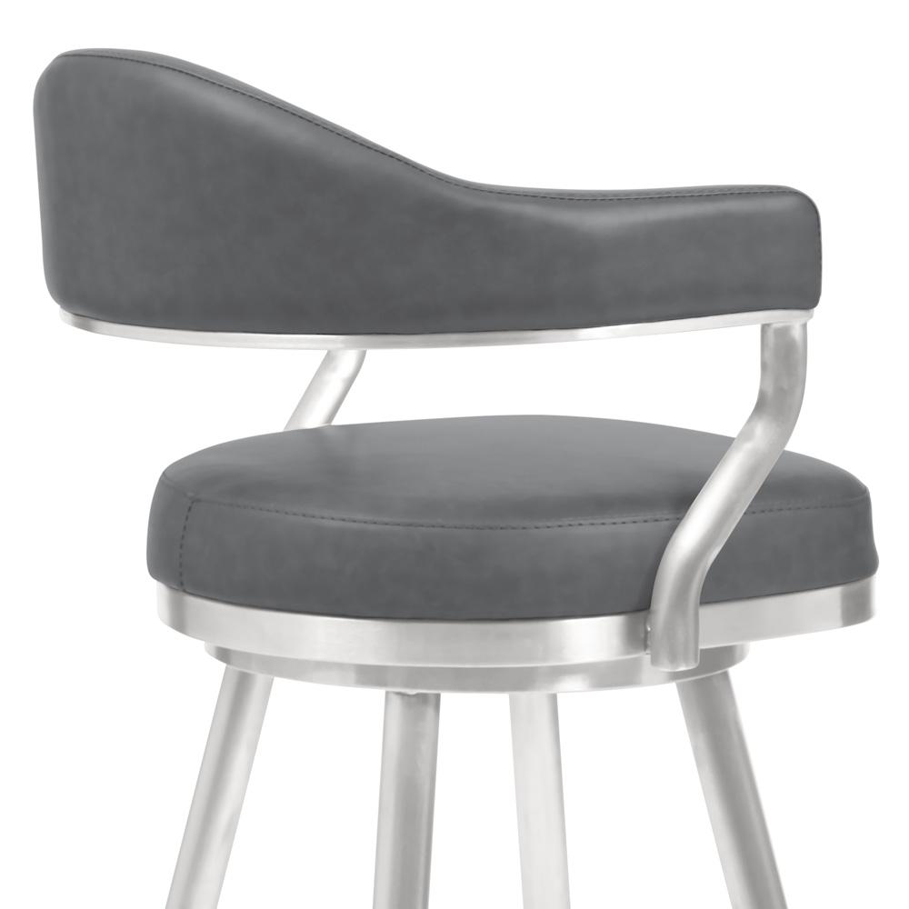 Armen Living - Justin 26in Counter Height Swivel Vintage Grey Faux Leather Bar Stool with Brushed Stainless Steel Legs - LCJTBABSVG26 veiw 4