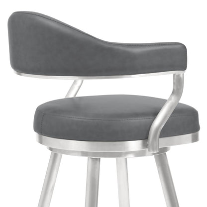 Armen Living - Justin 26in Counter Height Swivel Vintage Grey Faux Leather Bar Stool with Brushed Stainless Steel Legs - LCJTBABSVG26 veiw 4