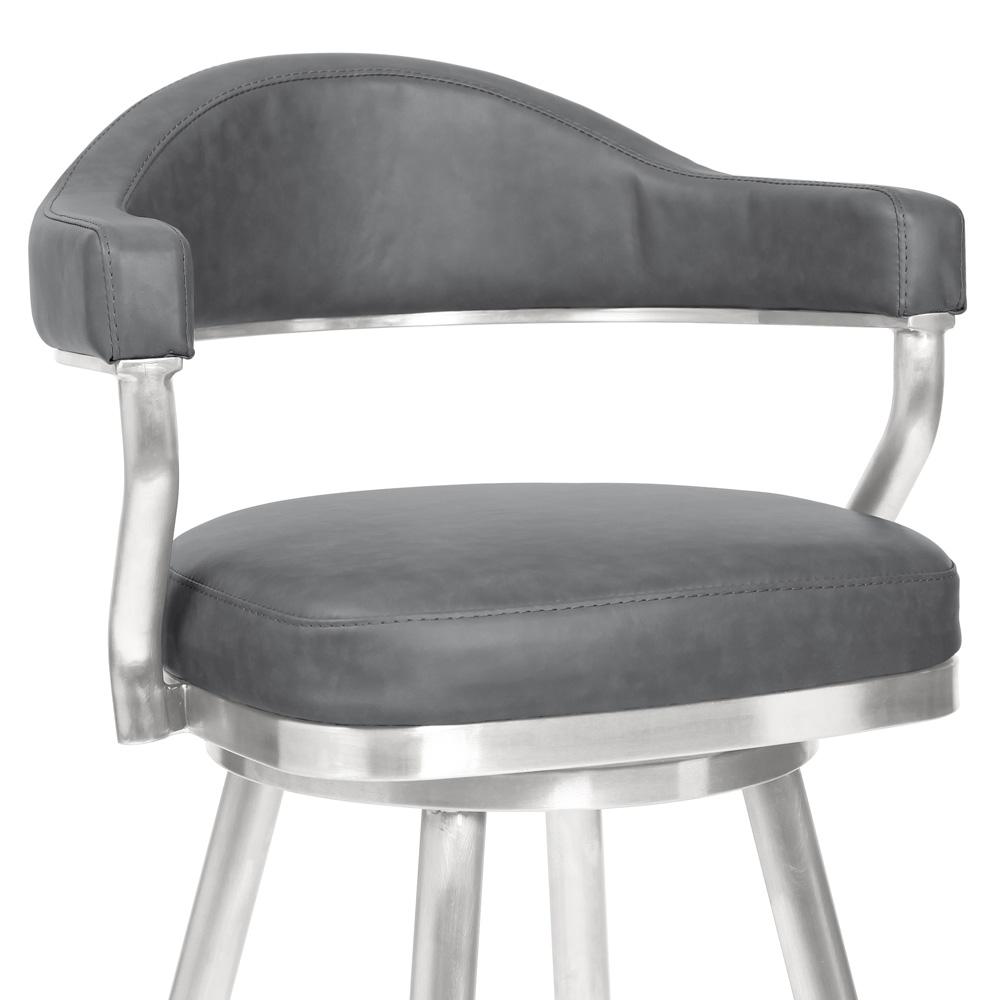 Armen Living - Justin 30in Bar Height Swivel Vintage Grey Faux Leather Bar Stool with Brushed Stainless Steel Legs - LCJTBABSVG30 veiw 3