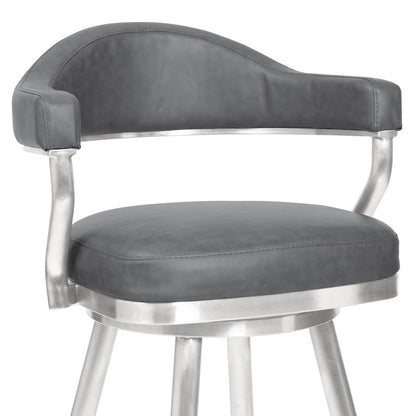 Armen Living - Justin 30in Bar Height Swivel Vintage Grey Faux Leather Bar Stool with Brushed Stainless Steel Legs - LCJTBABSVG30 veiw 3