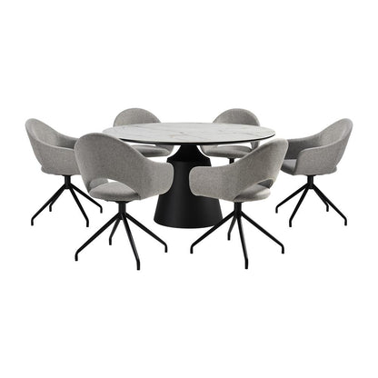 Armen Living - Knox Pria 7 Piece Dining Set with Stone Top and Gray Fabric Chairs - SETKNPR7GB veiw 1